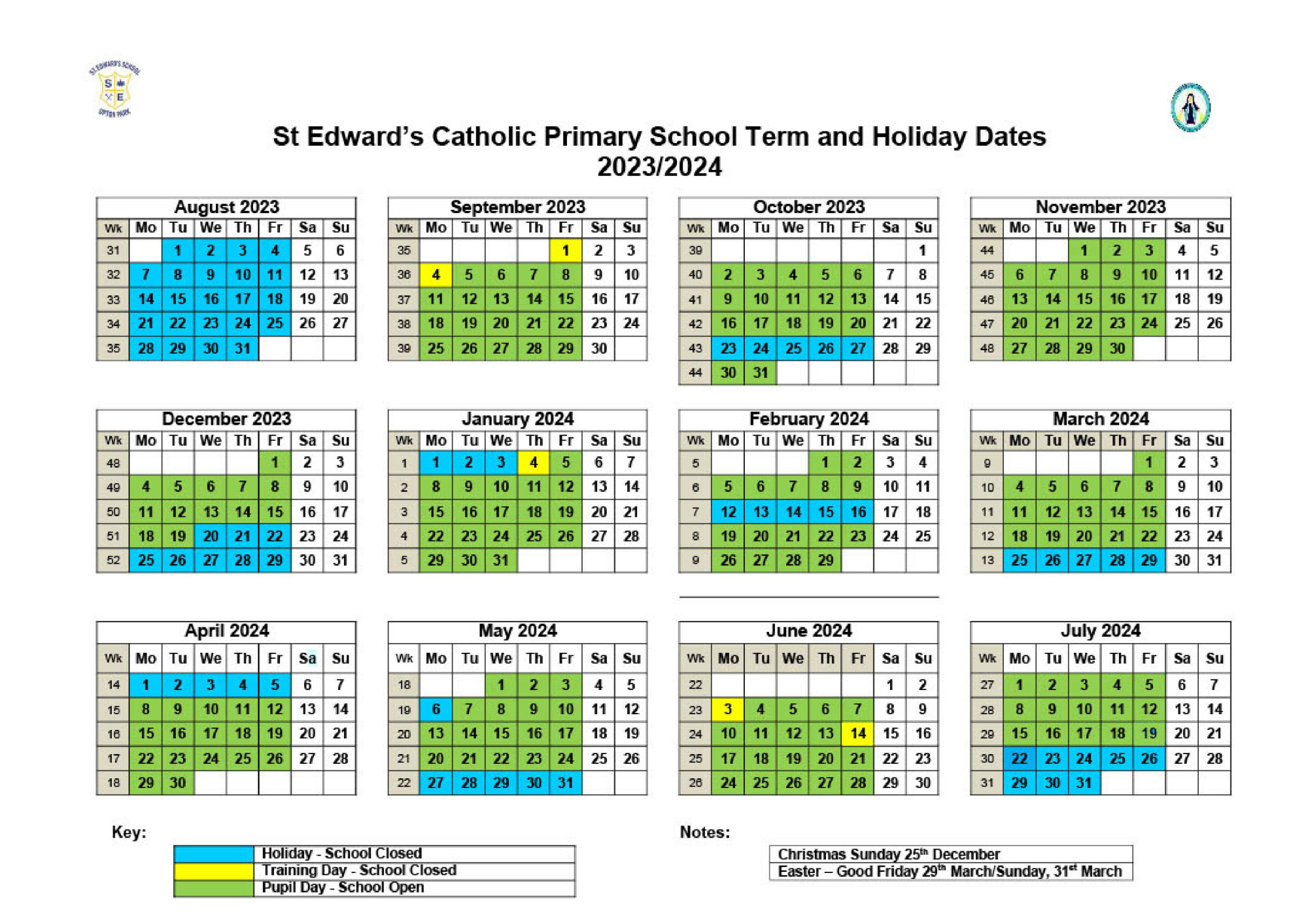 Calendar & Term Dates - St Edward's Catholic Primary School